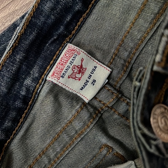 TRUE RELIGION acid wash distressed skinny contrast stitch zipper pocket - Picture 3 of 6